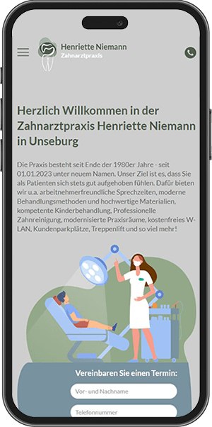 zahnarztpraxis niemann website mobile
