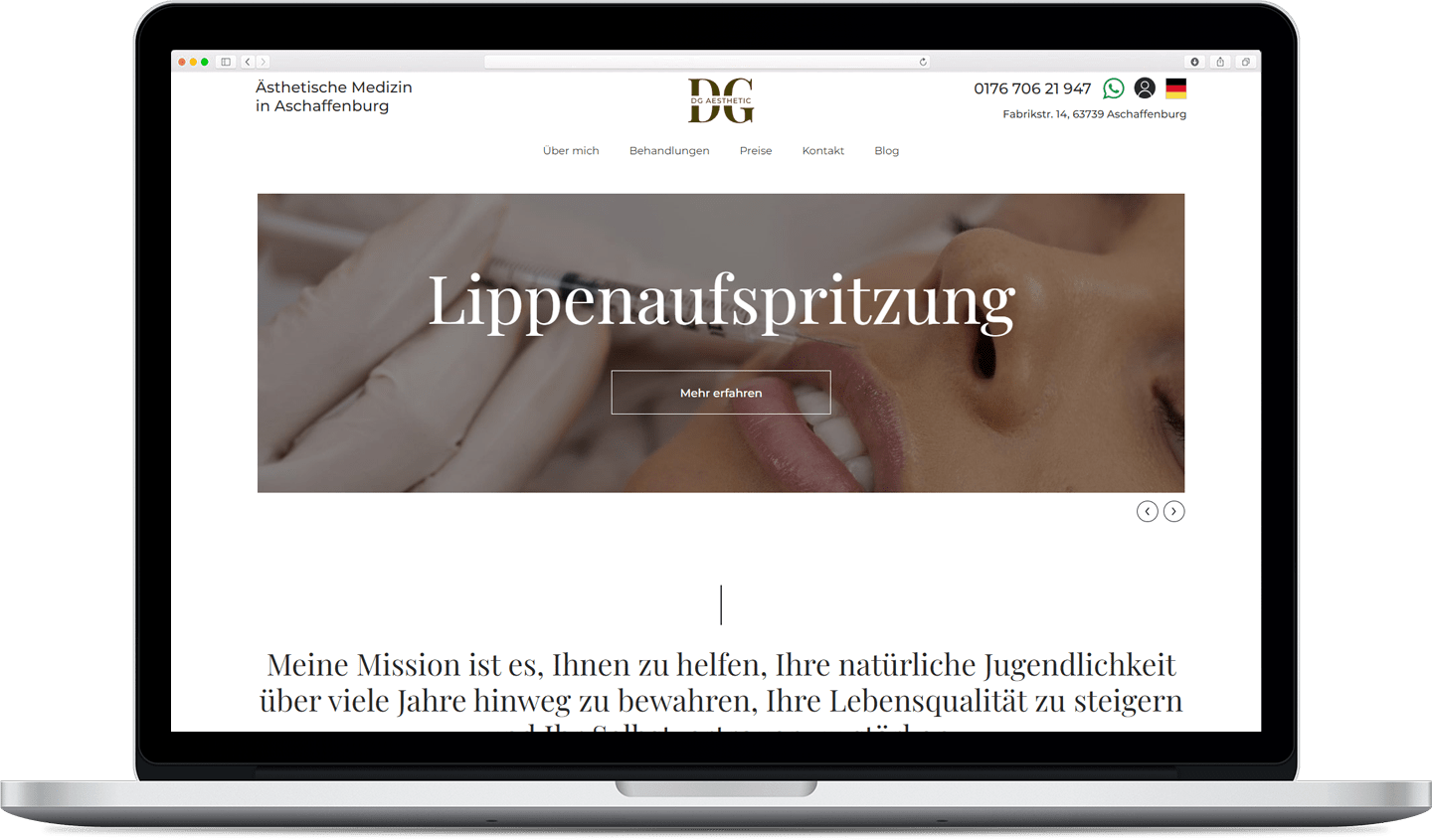 Erstellung der DG Aesthetic Website