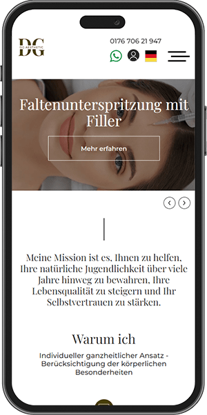 DG Aesthetic mobile Website Ansicht 1