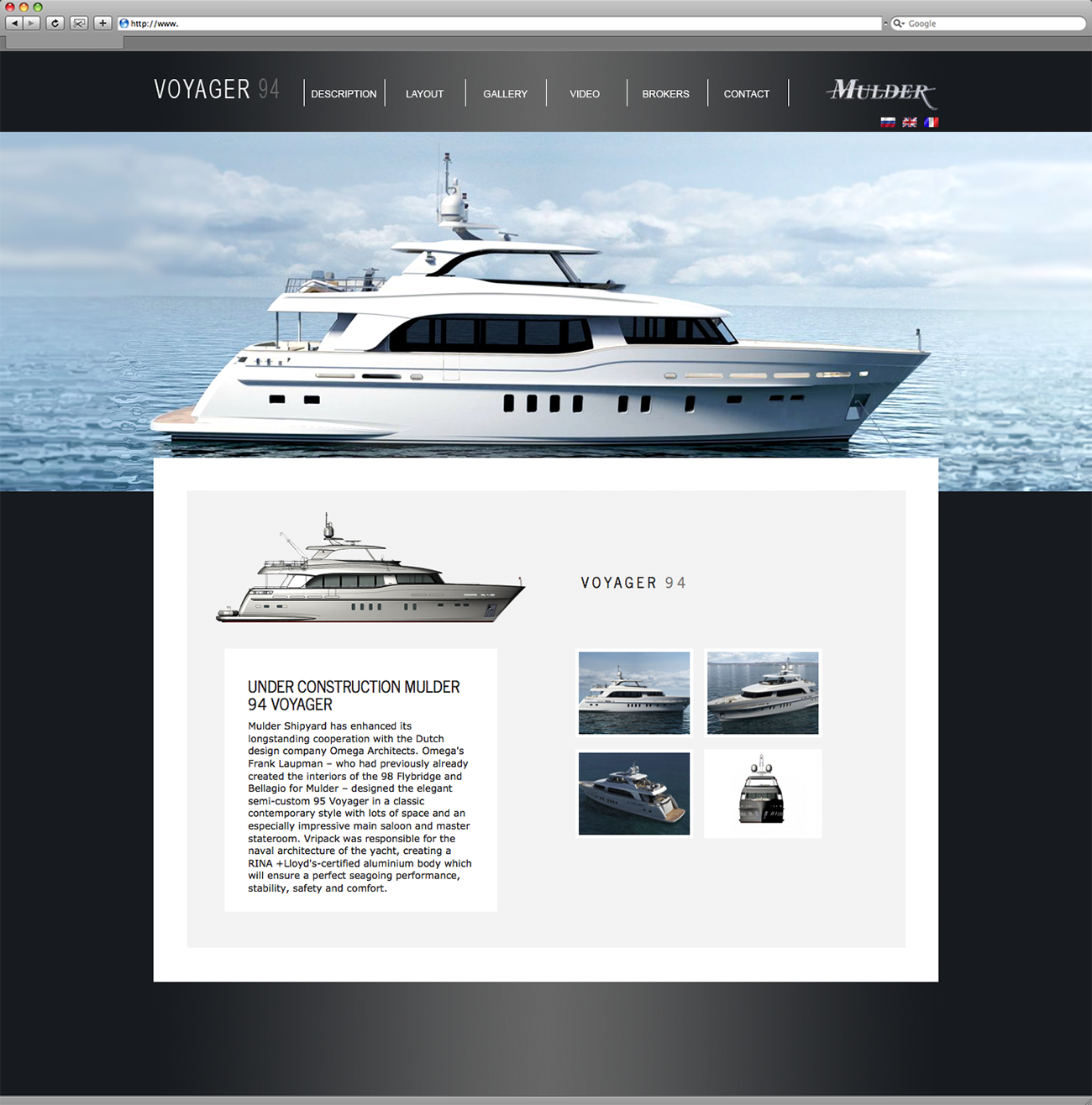 Webseite für die Yacht "Mulder 94 Voyager"
