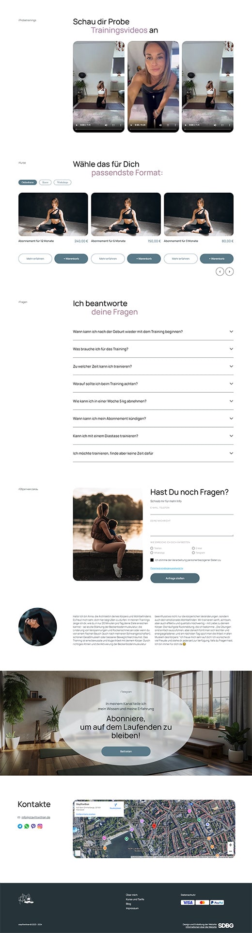 Startseite der StayFitWithAn-Website — detaillierte Ansicht des unteren Teils