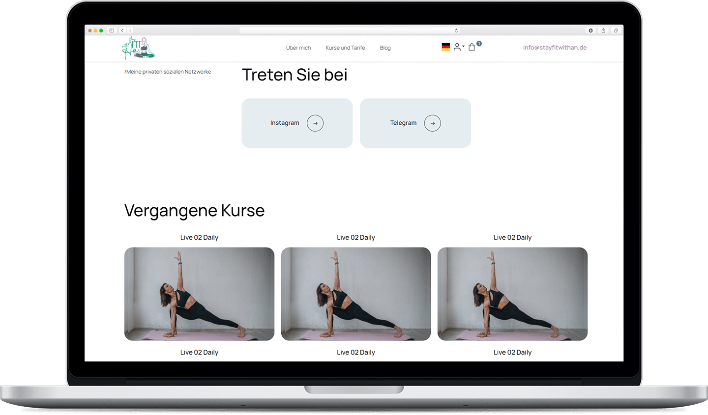 StayFitWithAn — Trainingsprogramm-Seite, Desktop-Version