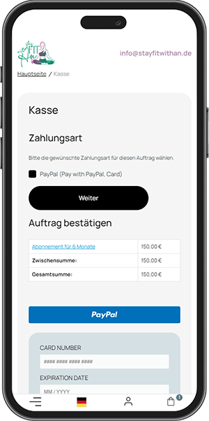 StayFitWithAn — Profileinstellungen-Seite auf mobilen Geräten