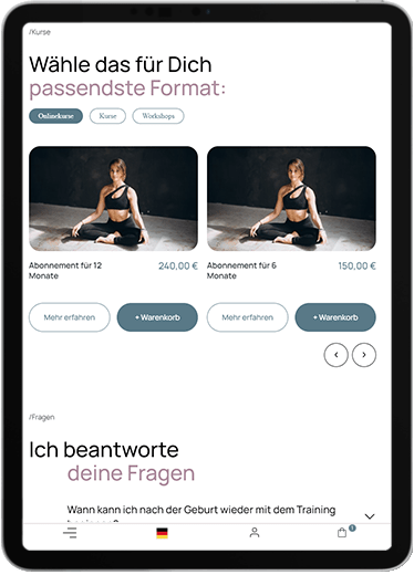 StayFitWithAn — Anfängerkurs-Seite auf Tablets