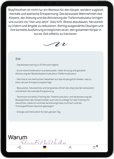 StayFitWithAn — Registrierungsseite für Kurse für Tablets