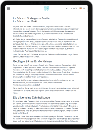 Zahnarzt am Markt Tablet-Ansicht